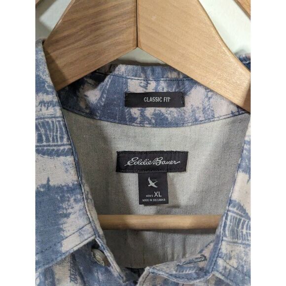 Eddie Bauer Linen Blend Fish Print Short Sleeve Button-Down Shirt - Size XL - Picture 4 of 7